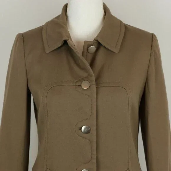 Elie Tahari Women's Small Brown Wool Blend Lined Button Up Trench Coat - Picture 2 of 8